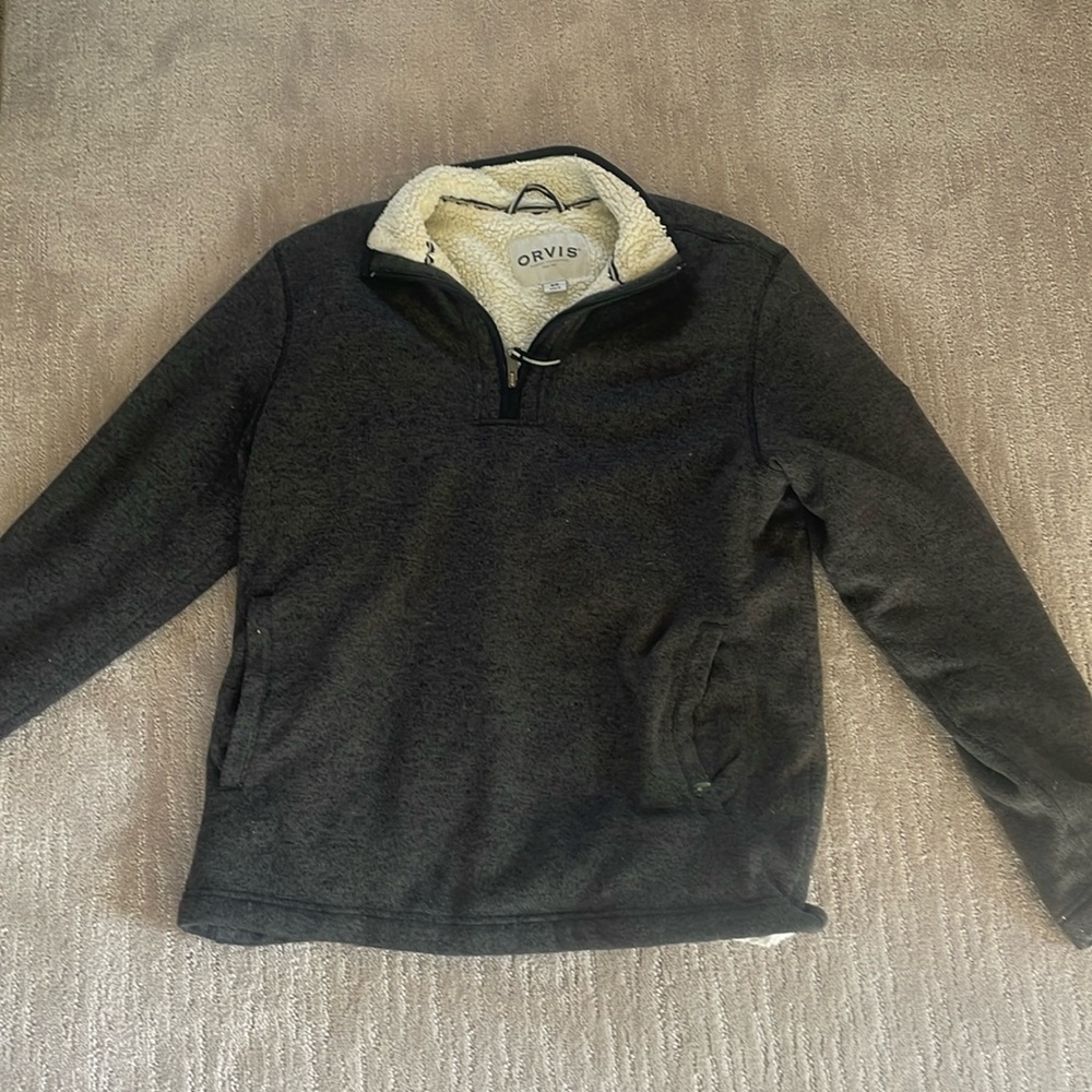 Orvis grey Sherpa lined pullover sweater